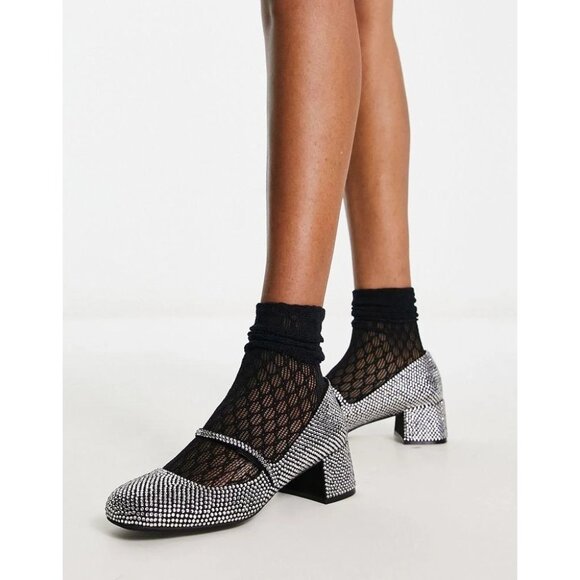 New Jeffrey Campbell Regal Embellished Crystal Block Heel Mary Janes Size 6 - Picture 4 of 14